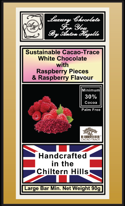 30% Sustainable Cacao-Trace White Chocolate with Raspberry Pieces 30% Sustainable Cacao-Trace White Chocolate with Raspberry Pieces