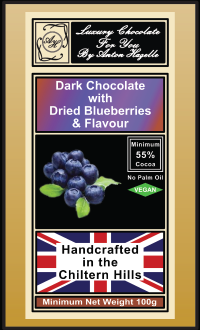 55%  Dark Chocolate with Dried Blueberries & Flavour