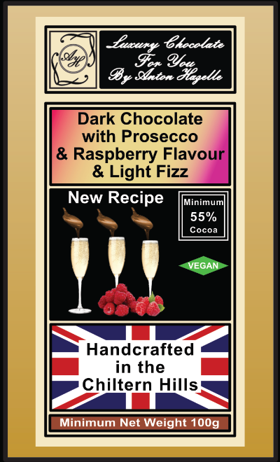 55% Dark Chocolate with Prosecco & Raspberry Flavour & Light Fizz 