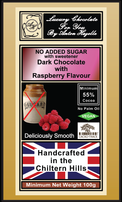 55% Dark Chocolate with Raspberry Flavour, No Added Sugar with Sweetener